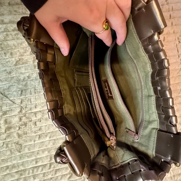 Nine West Metallic “Vegan Leather” Woven Shoulder Bag - Picture 7 of 14